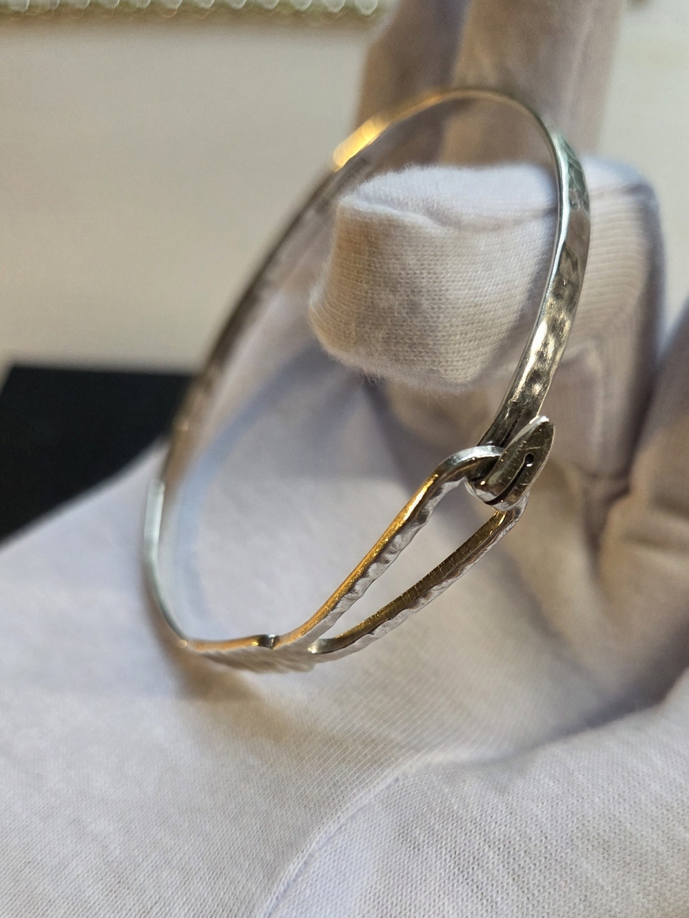 Sterling Silver Hammered Knot Bangle Bracelet - Silver